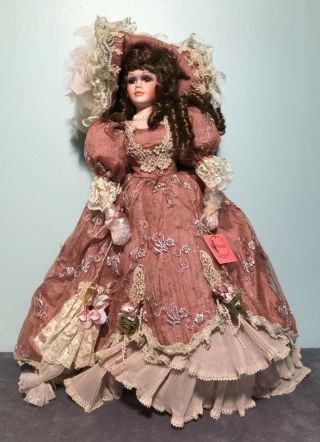 Show - Stoppers Suzette Porcelain Doll In Southern Belle Dress,  W/hat & Parasol