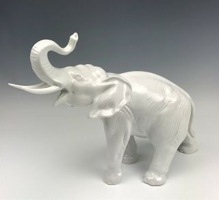 Vtg Royal Dux Czechoslovakia White Elephant Trunk Up Porcelain 13 " Figurine Bss