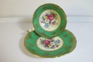 Vintage Paragon Bone China England Rose & Floral Bouquet Green Tea Cup Saucer