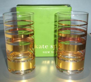 Kate Spade HAMPTON STREET Highball Set of 2 Glasses Golden Stripes by Lenox 2