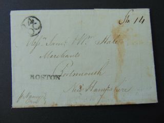 1798 - Antique Stampless Folded Cover Boston To Portsmouth Franklin Bishop Date