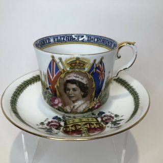 Vintage Aynsley Bone China Queen Elizabeth Ii Coronation Cup & Saucer
