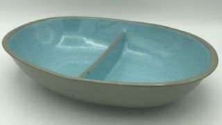 Harkerware Pottery Two Sided Vintage Oval Serving Dish 10 Inches Long Blue Gray