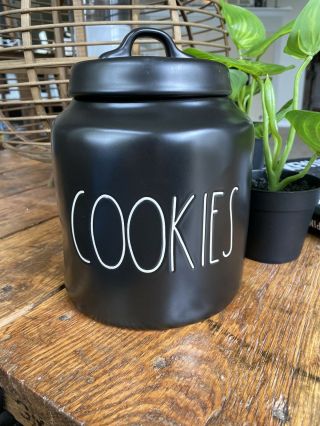 Rae Dunn Black “cookies” Canister With Lid.  Ll Font.