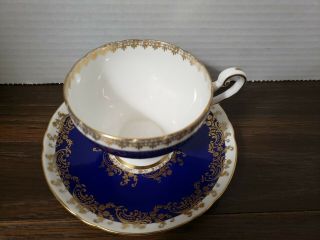 Shelley Cobalt Blue And White Teacup And Saucer With Gold Fleur De Lis And Trim 2