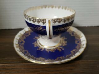 Shelley Cobalt Blue And White Teacup And Saucer With Gold Fleur De Lis And Trim 3