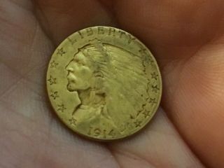 1914 $2.  50 Gold Indian Head Quarter Eagle Coin,  Better Date