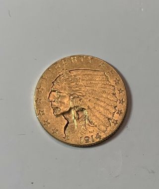 1914 $2.  50 Gold Indian Head Quarter Eagle Gold Coin