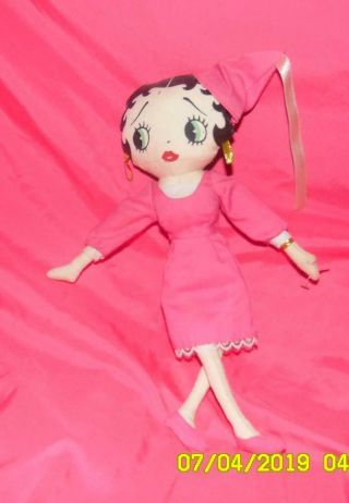 Betty Boop Cloth Doll 12 - Inch In Pink Long Dress With Pink Triangle Hat