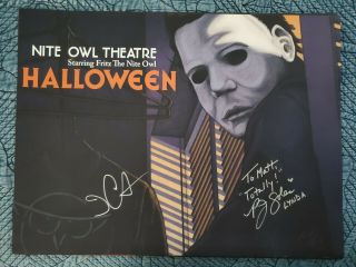 Halloween.  Nite Owl Poster.  John Carpenter & Pj Soles Signed Autographed.