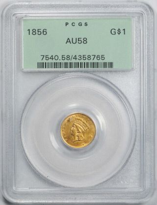 1856 G$1 Slanted 5 Gold Dollar Liberty Head Pcgs Au 58 About Uncirculated Ogh