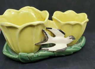 Vintage Mccoy Pottery Double Tulip Planter With Swallow 10.  5 " One Piece