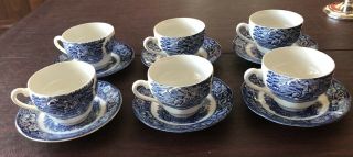 Liberty Blue Staffordshire Ironstone Set 6 (six) Cups And Saucers
