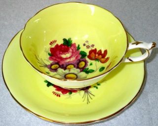 Paragon Rare Exquisite Yellow Cup & Saucer With Summer Flowers 1940s