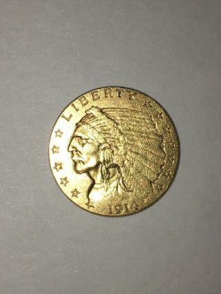 1914 $2 1/2 Dollar $2.  50 Gold Indian Head Quarter Eagle Very Rare Coin