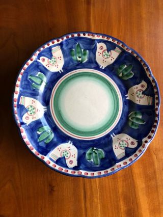 Italian Vietri Solemene Blue Dinner Plate - With Bird/chick/cactus - 10 " Diameter