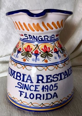 Ceramic Stoneware Sangria Pitcher Columbia Restaurant Since 1905 Florida 7 " High