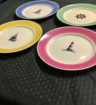 Set Of 4 Lauren Ralph Lauren Maritime Stripe 9 " Salad Bread Plate Porcelain