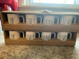 One Set: Rae Dunn Espresso Mugs Sip Gulp Drink Slurp Set Of 4