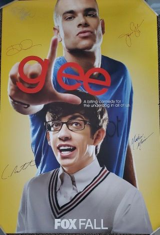 Glee Autographed 27x40 Promo Poster Corey Monteith Lea Michele Jane Lynch Signed