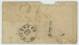 Mr Fancy Cancel Csa Stampless Cover Richmond Va Due10 Frm Soldier 48th Al Cv$100