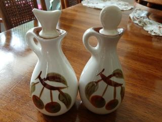 Stangl Pottery Hand Painted " Orchard Song " 6 " Vinegar & Oil Dispensers=v&o Lids