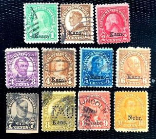 1929 Us Stamps Sc 658 - 668 Kansas Overprint Complete Set Cv:$174