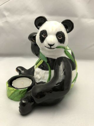 Lynn Chase Panda Jungle Party Candle Holder 5.  5” X 5.  5” Figurine 2