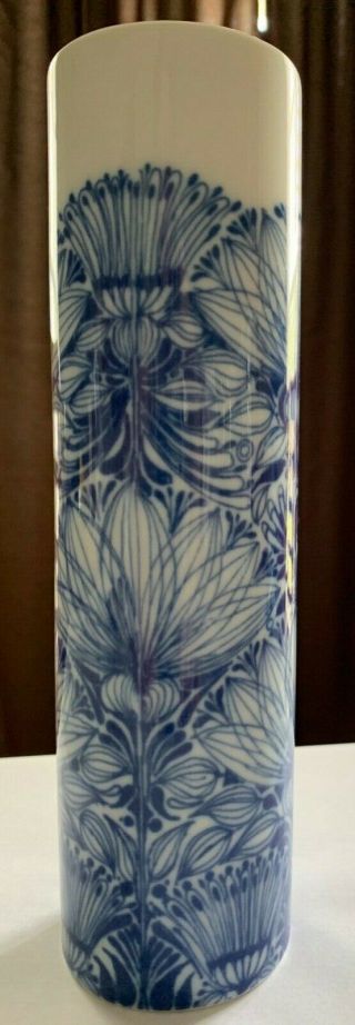 Rosenthal Studio Line,  Bjorn Wiinblad Tall Porcelain Vase,  Mod Floral In Blue