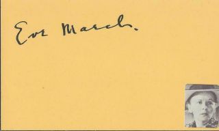 Eve March Signed Vintage 3x5 Index Card Jsa Curse Of The Cat People