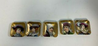Hand Painted Vintage English Ware Porcelain Square Butter Dish Victorian Ladies