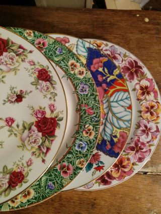 4 - Vintage Mismatched China Dinner Plates Multi Color Floral