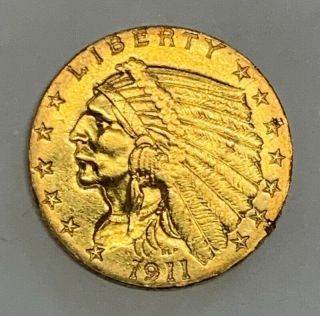1911 Us $2.  5 Dollar Indian Quarter Eagle Gold Coin About Uncirculated Details