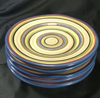 Tabletops Gallery Los Colores Hand Painted Salad Plates Striped 8 " (set Of 5)