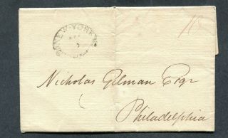 1799 Stampless York Clamshell To Philadelphia Correctly Charged 1792 Rate