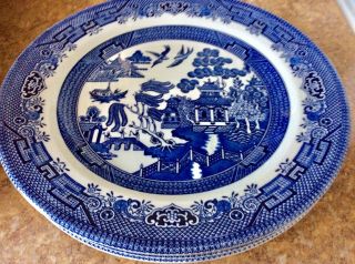 Set Of 4 Churchill Blue Willow Dinner Plates 10 1/2 " Made In England