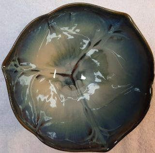 Bill Campbell Studio Art Pottery 3 - Petal Bowl,  Brown And Blue Drip Glaze