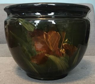 Weller Art Pottery Jardiniere,  Brown With Floral Motif,  Vintage Jardiniere