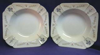 Two Shelley Queen Anne Blue Iris 11561 Rimmed Soup Plates