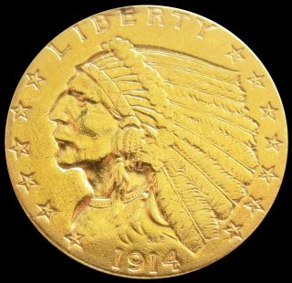 1914 Gold United States $2.  5 Dollar Indian Head Quarter Eagle Coin Jewelry