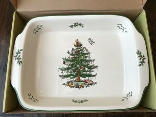 Spode Christmas Tree Rectangular Baking Dish W/ Handles 15x11