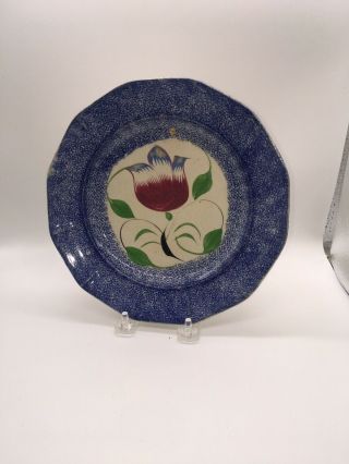 Staffordshire Spatterware Blue Tupip Plate Ca.  1830