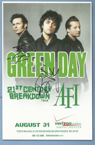 Green Day Autographed Concert Poster Billie Joe Armstrong,  Mike Dirnt