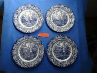 (4) Liberty Blue Historic Colonial Scenes 4 10 " Dinner Plates Independence Hall