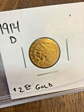 1914 - D $2.  50 Gold Indian Head Quarter Eagle Coin