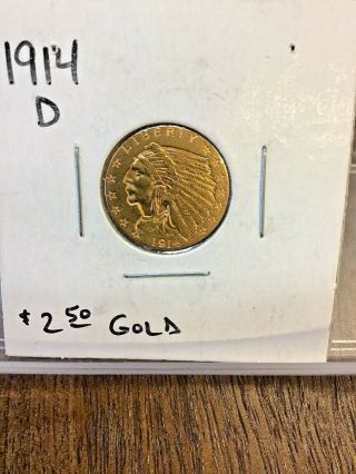 1914 - D $2.  50 GOLD Indian Head Quarter Eagle Coin 2