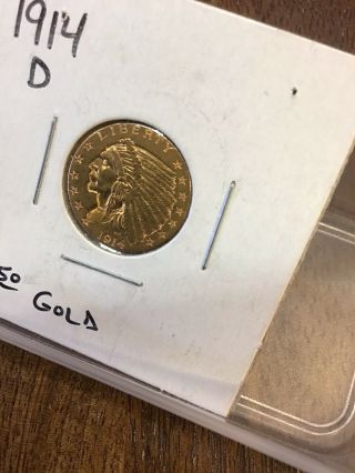 1914 - D $2.  50 GOLD Indian Head Quarter Eagle Coin 3