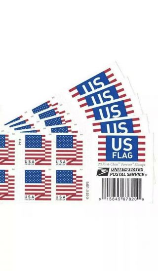 Five Booklets X 20 = 100 2018 Us Flag Usps Forever Postage Stamps.  Scott 5262