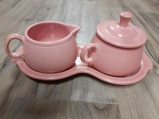 Vintage Pink Fiestaware Creamer Sugar Bowl Lid Tray Figure 8