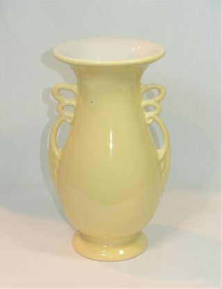 Vintage Abingdon Pottery Vase Yellow And White 8 3/4 Inches Large Impressive